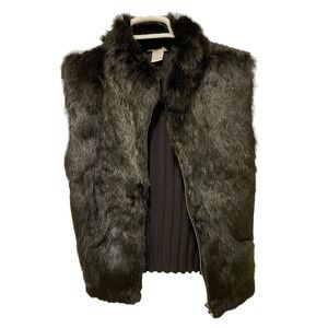 Sisters Womens Fur Sweater Black Vest  Sisters Boutique Zip Up‎ Brand Size Large